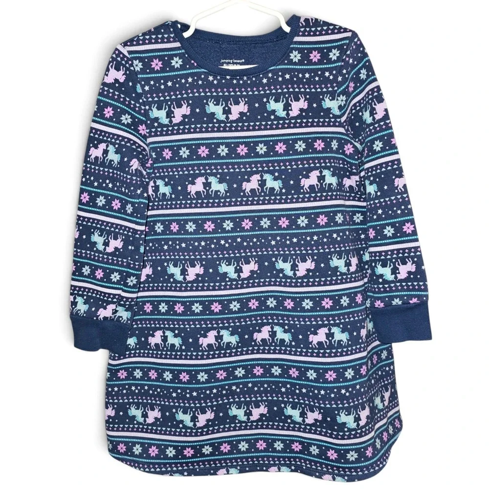 Jumping Beans Sweatshirt Dress Girls Size 6 Navy Blue  Isle Unicorn